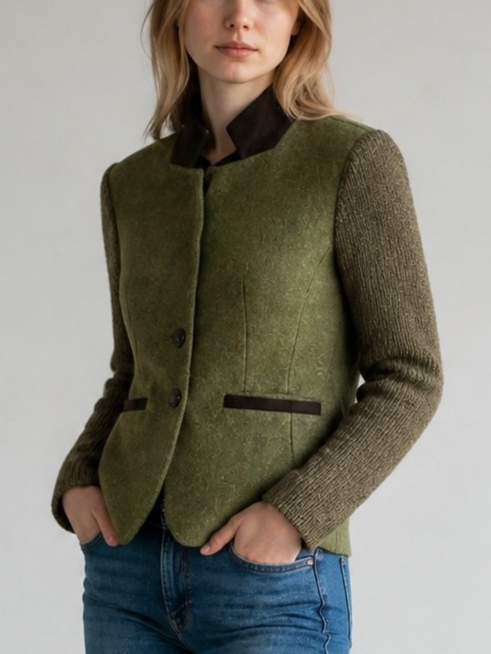 Lafayette 148 New York Olive Blazer with Knit Sleeves